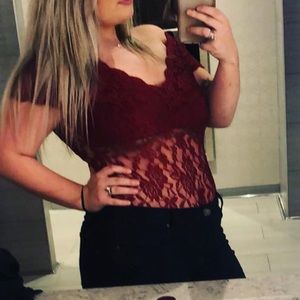 Red lace body suit